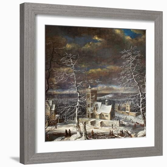 A Village in Winter in an Extensive Landscape with Figures on the Ice-Gerard van Edema-Framed Giclee Print