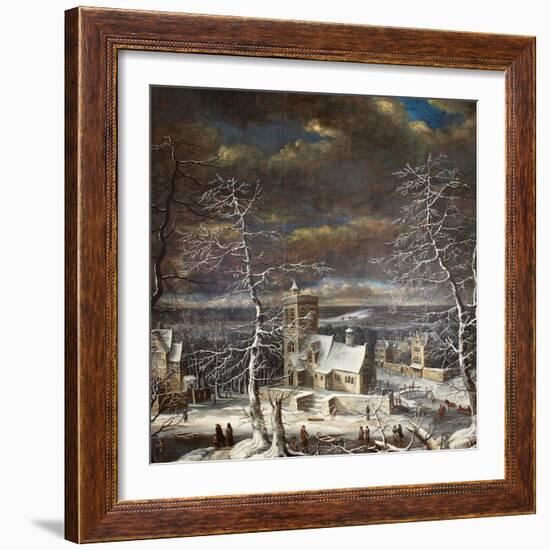 A Village in Winter in an Extensive Landscape with Figures on the Ice-Gerard van Edema-Framed Giclee Print