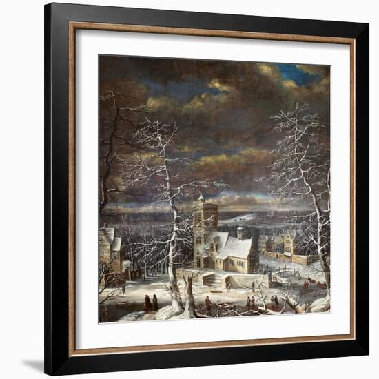 A Village in Winter in an Extensive Landscape with Figures on the Ice-Gerard van Edema-Framed Giclee Print