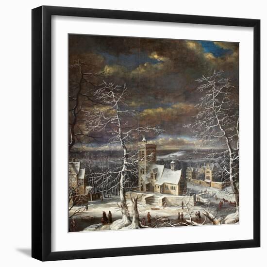 A Village in Winter in an Extensive Landscape with Figures on the Ice-Gerard van Edema-Framed Giclee Print