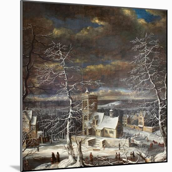 A Village in Winter in an Extensive Landscape with Figures on the Ice-Gerard van Edema-Mounted Giclee Print