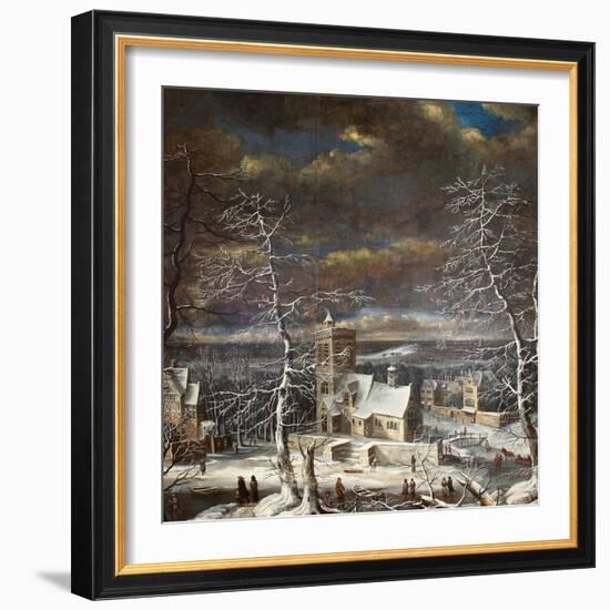 A Village in Winter in an Extensive Landscape with Figures on the Ice-Gerard van Edema-Framed Giclee Print