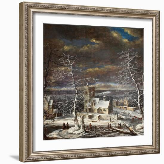 A Village in Winter with Figures on the Ice-Gerard van Edema-Framed Giclee Print