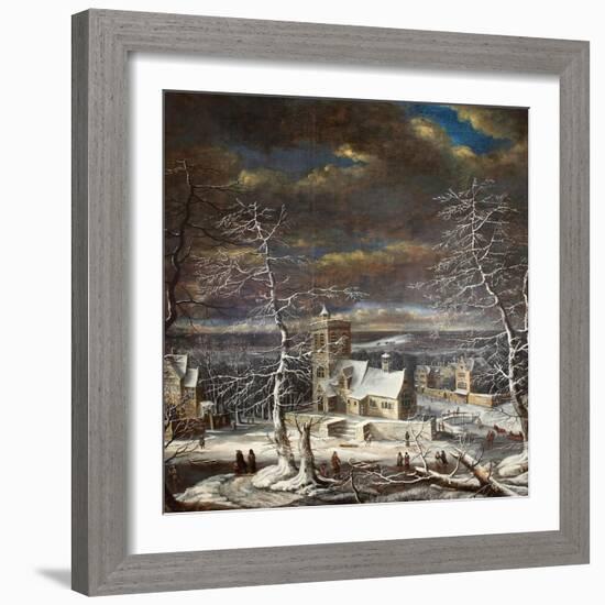 A Village in Winter with Figures on the Ice-Gerard van Edema-Framed Giclee Print