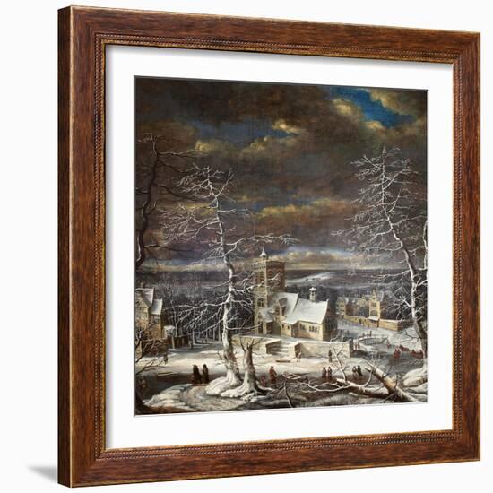 A Village in Winter with Figures on the Ice-Gerard van Edema-Framed Giclee Print
