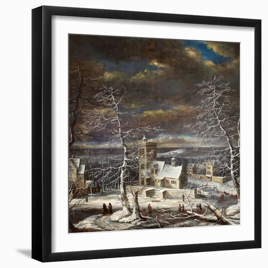 A Village in Winter with Figures on the Ice-Gerard van Edema-Framed Giclee Print