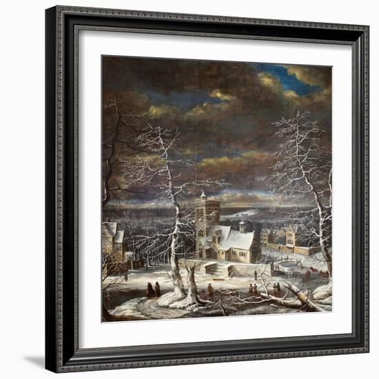 A Village in Winter with Figures on the Ice-Gerard van Edema-Framed Giclee Print