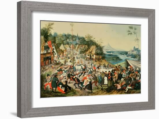 A Village Kermesse and Peasants Dancing Round a Maypole-Pieter Brueghel the Younger-Framed Giclee Print