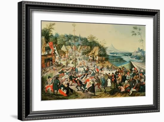 A Village Kermesse and Peasants Dancing Round a Maypole-Pieter Brueghel the Younger-Framed Giclee Print