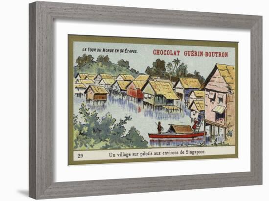 A Village on Stilts in the Area around Singapore-null-Framed Giclee Print