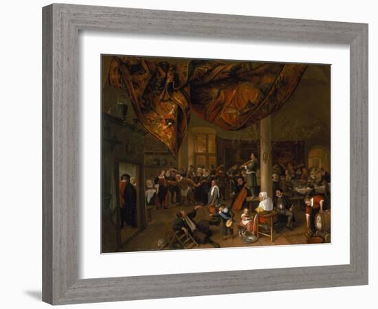 A Village Wedding Feast with Revellers and a Dancing Party, 1671-Jan Havicksz. Steen-Framed Giclee Print