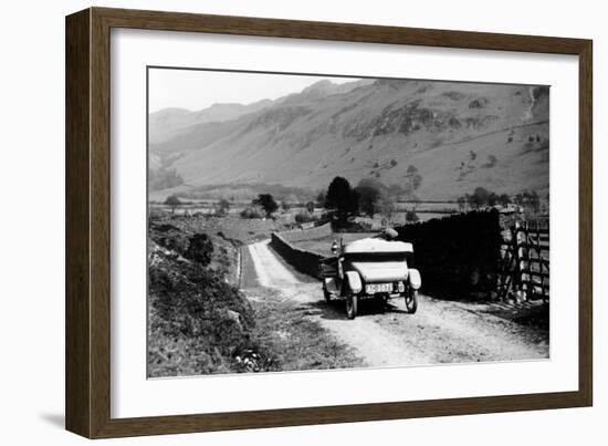 A Vintage Car Travelling Along a Lane Through the Lake District, Cumbria, 1920s-null-Framed Photographic Print