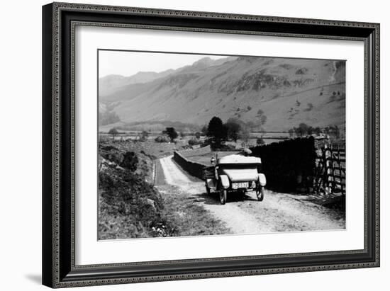 A Vintage Car Travelling Along a Lane Through the Lake District, Cumbria, 1920s-null-Framed Photographic Print