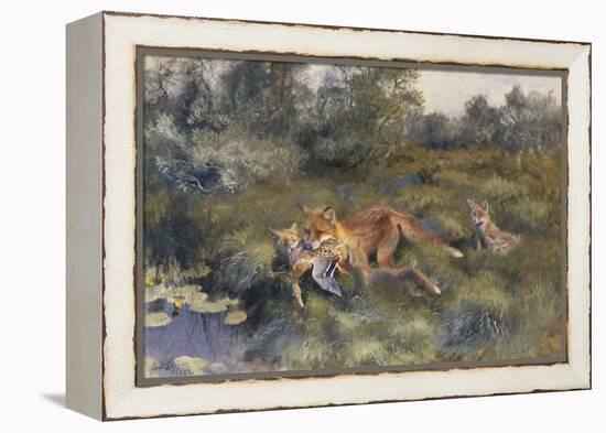 A Vixen with Her Cubs in a Wooded Marshy Landscape-Bruno Andreas Liljefors-Framed Premier Image Canvas