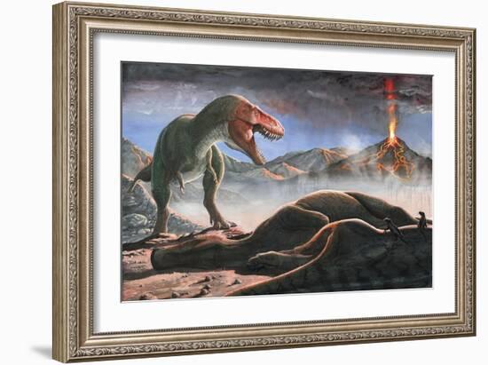 A Volcanic Eruption Destroys the Hunting Grounds of Tyrannosaurus Rex-null-Framed Art Print