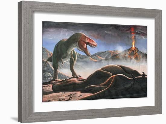 A Volcanic Eruption Destroys the Hunting Grounds of Tyrannosaurus Rex-null-Framed Art Print