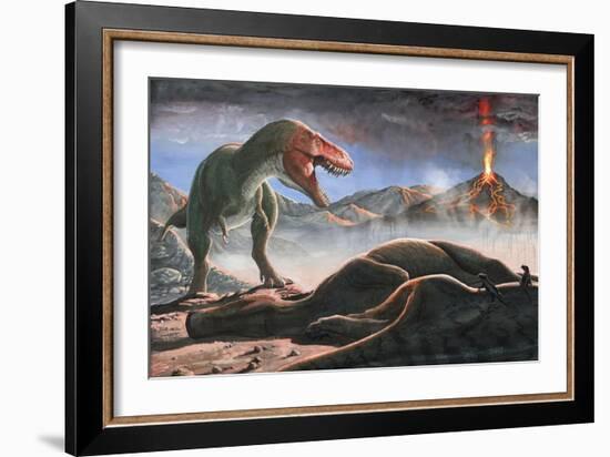 A Volcanic Eruption Destroys the Hunting Grounds of Tyrannosaurus Rex-null-Framed Art Print