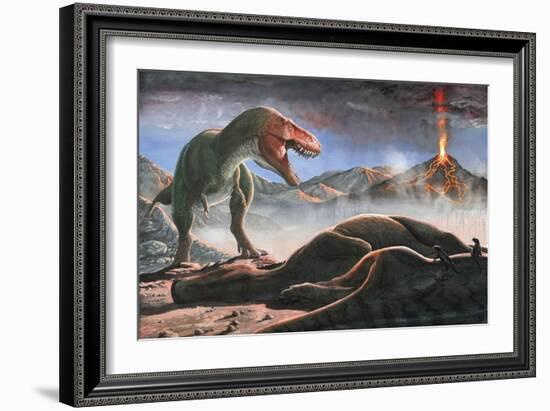 A Volcanic Eruption Destroys the Hunting Grounds of Tyrannosaurus Rex-null-Framed Art Print