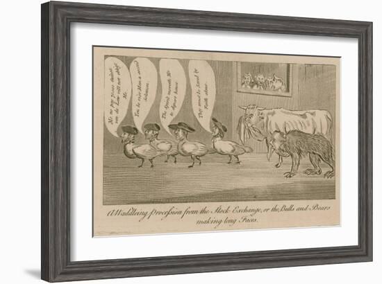 A Waddling Proccession from the Stock Exchange, or the Bulls and Bears Making Long Faces-null-Framed Giclee Print