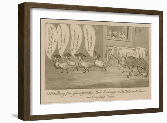 A Waddling Proccession from the Stock Exchange, or the Bulls and Bears Making Long Faces-null-Framed Giclee Print