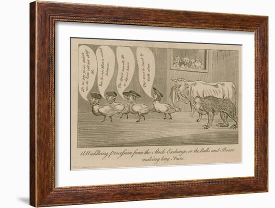 A Waddling Proccession from the Stock Exchange, or the Bulls and Bears Making Long Faces-null-Framed Giclee Print