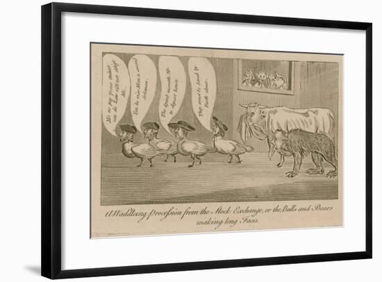 A Waddling Proccession from the Stock Exchange, or the Bulls and Bears Making Long Faces-null-Framed Giclee Print