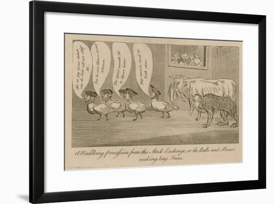 A Waddling Proccession from the Stock Exchange, or the Bulls and Bears Making Long Faces-null-Framed Giclee Print