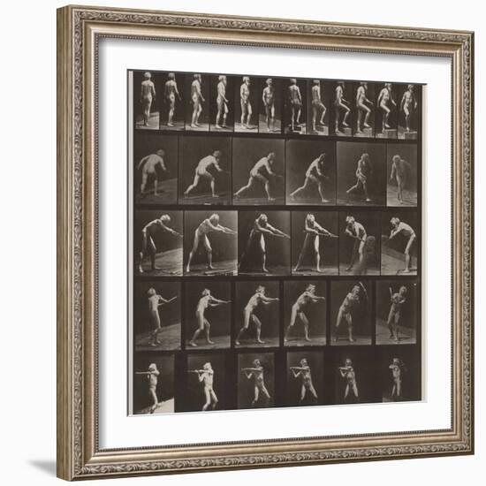 A, walking; B, ascending step; C, throwing disk; D, using shovel; E, using pick; F, using pick-Eadweard Muybridge-Framed Photographic Print