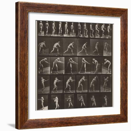 A, walking; B, ascending step; C, throwing disk; D, using shovel; E, using pick; F, using pick-Eadweard Muybridge-Framed Photographic Print