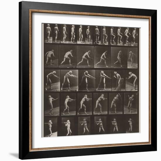 A, walking; B, ascending step; C, throwing disk; D, using shovel; E, using pick; F, using pick-Eadweard Muybridge-Framed Photographic Print