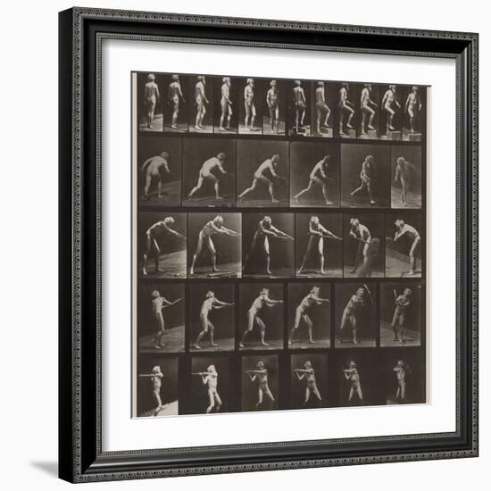 A, walking; B, ascending step; C, throwing disk; D, using shovel; E, using pick; F, using pick-Eadweard Muybridge-Framed Photographic Print