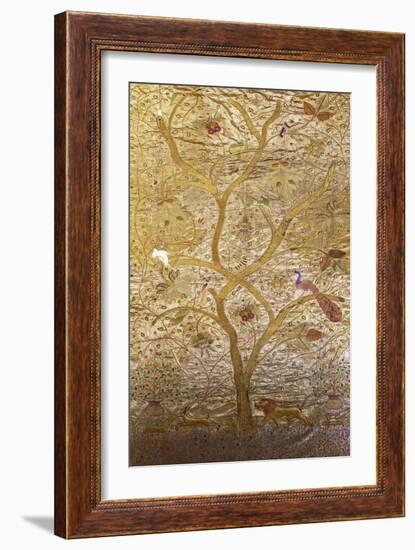 A Wall Hanging of Red Silk, Embroidered with a Tree of Life in Gilt Thread and Silks-null-Framed Giclee Print