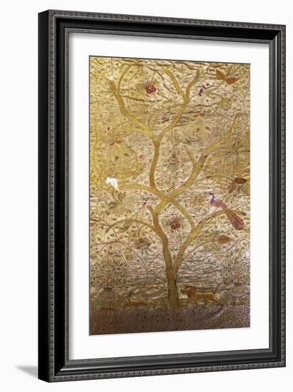 A Wall Hanging of Red Silk, Embroidered with a Tree of Life in Gilt Thread and Silks-null-Framed Giclee Print