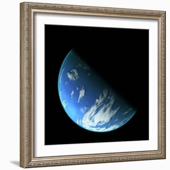 A Water Covered World in Deep Space Illuminated by a it's Parent Star-null-Framed Art Print