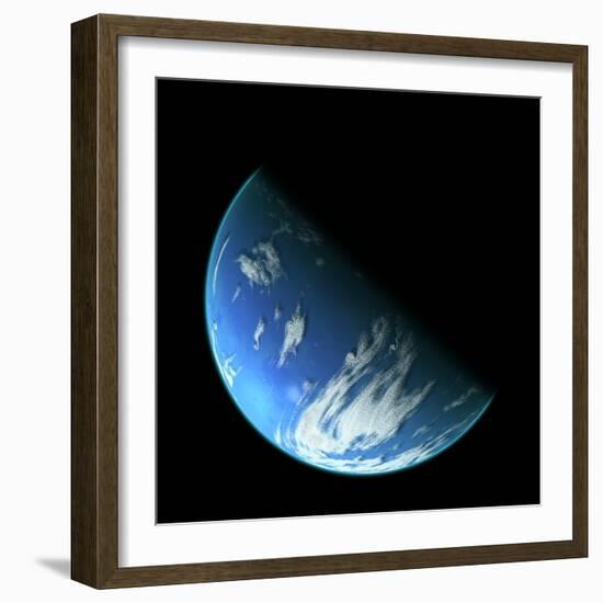 A Water Covered World in Deep Space Illuminated by a it's Parent Star-null-Framed Art Print