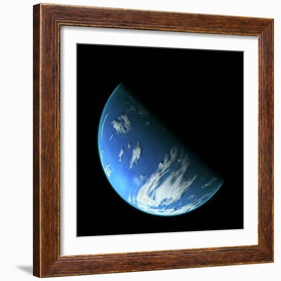 A Water Covered World in Deep Space Illuminated by a it's Parent Star-null-Framed Art Print