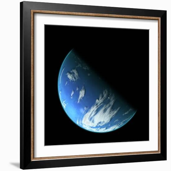 A Water Covered World in Deep Space Illuminated by a it's Parent Star-null-Framed Art Print