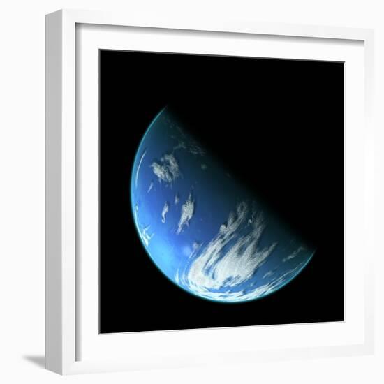 A Water Covered World in Deep Space Illuminated by a it's Parent Star-null-Framed Art Print