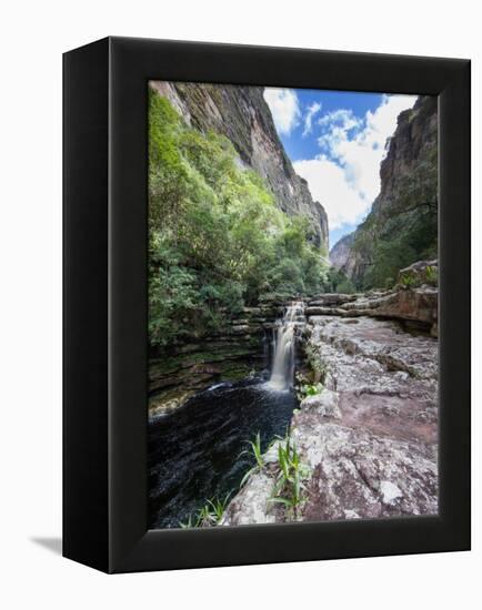 A Waterfall in a Gorge in Chapada Diamantina National Park-Alex Saberi-Framed Premier Image Canvas