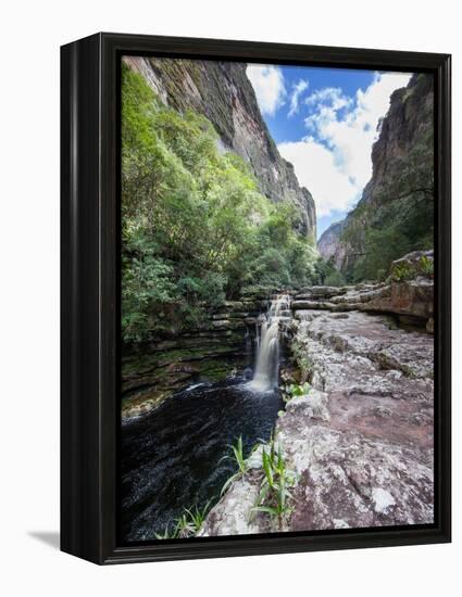 A Waterfall in a Gorge in Chapada Diamantina National Park-Alex Saberi-Framed Premier Image Canvas