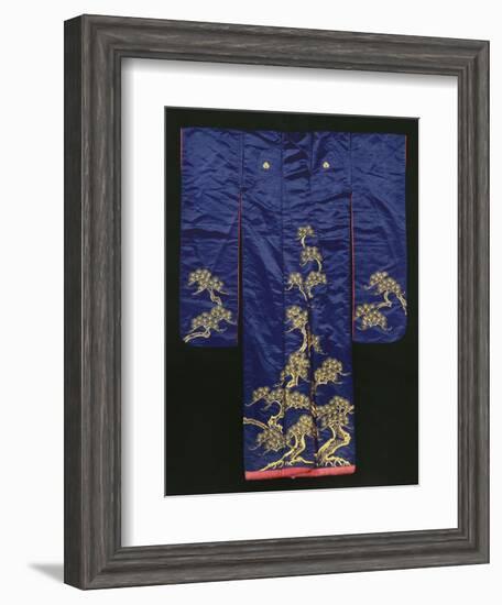 A Wedding Furisode of Midnight Blue Satin, Embroidered with Pine Trees in Couched Gilt Threads,…-null-Framed Giclee Print