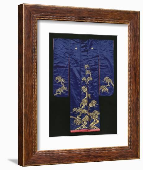 A Wedding Furisode of Midnight Blue Satin, Embroidered with Pine Trees in Couched Gilt Threads,…-null-Framed Giclee Print
