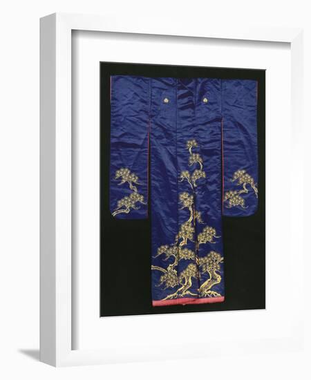 A Wedding Furisode of Midnight Blue Satin, Embroidered with Pine Trees in Couched Gilt Threads,…-null-Framed Giclee Print