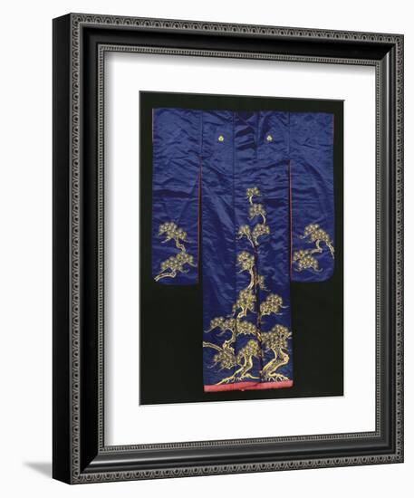 A Wedding Furisode of Midnight Blue Satin, Embroidered with Pine Trees in Couched Gilt Threads,…-null-Framed Giclee Print