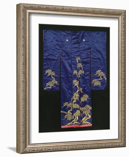 A Wedding Furisode of Midnight Blue Satin, Embroidered with Pine Trees in Couched Gilt Threads,…-null-Framed Giclee Print