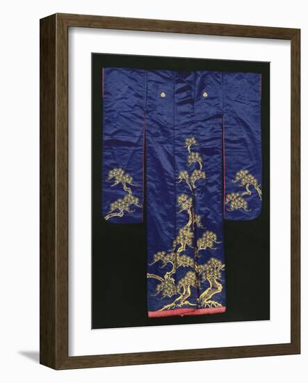 A Wedding Furisode of Midnight Blue Satin, Embroidered with Pine Trees in Couched Gilt Threads,…-null-Framed Giclee Print