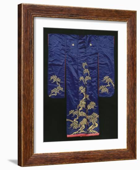 A Wedding Furisode of Midnight Blue Satin, Embroidered with Pine Trees in Couched Gilt Threads,…-null-Framed Giclee Print