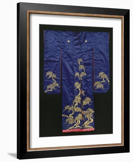 A Wedding Furisode of Midnight Blue Satin, Embroidered with Pine Trees in Couched Gilt Threads,…-null-Framed Giclee Print