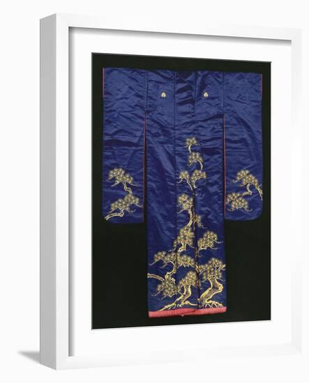 A Wedding Furisode of Midnight Blue Satin, Embroidered with Pine Trees in Couched Gilt Threads,…-null-Framed Giclee Print