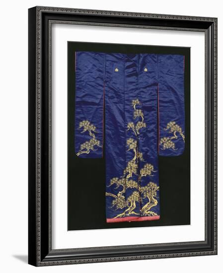 A Wedding Furisode of Midnight Blue Satin, Embroidered with Pine Trees in Couched Gilt Threads,…-null-Framed Giclee Print